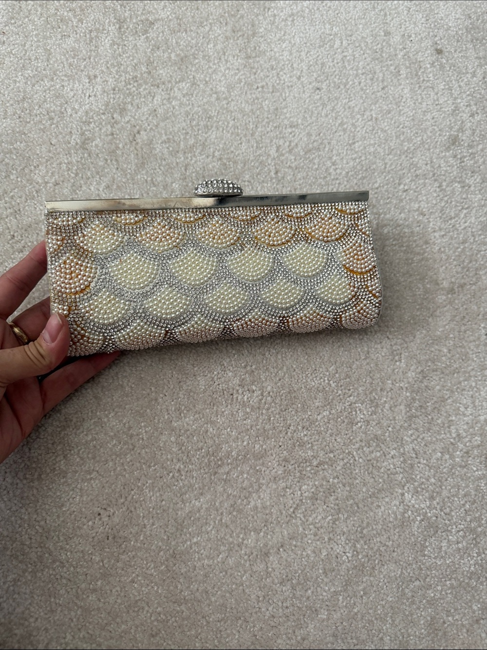 Crystal-Embellished Metallic Gold & Silver Evening Clutch